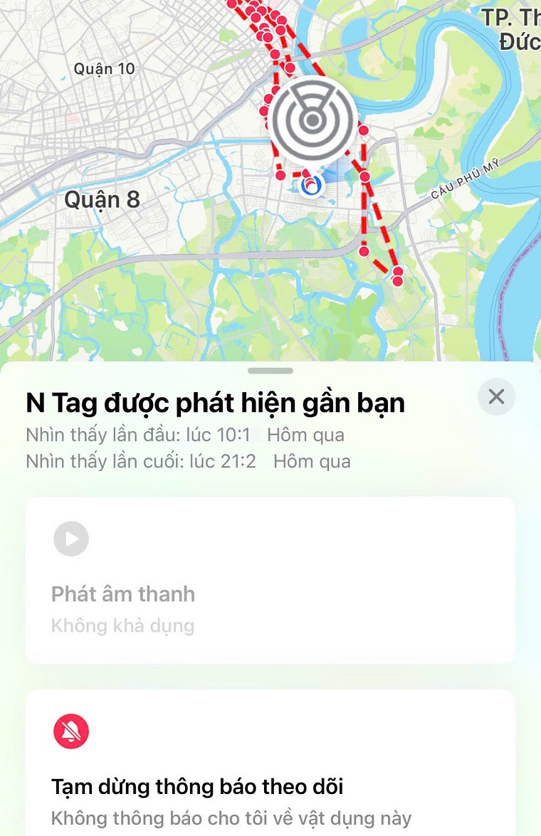 phát hiện ntag đang di chuyển với bạn
